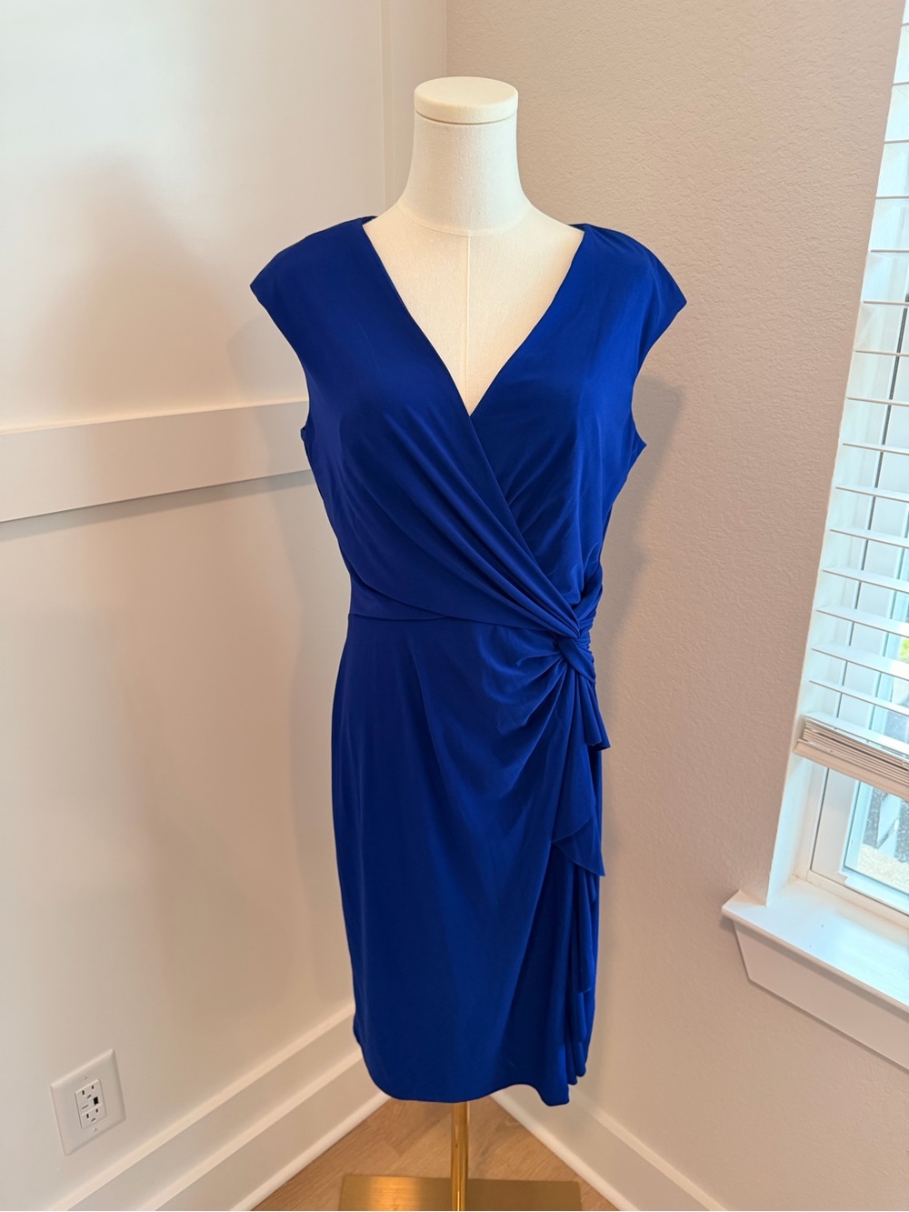 Lauren Ralph Lauren Royal Blue Ruched V-Neck Dress